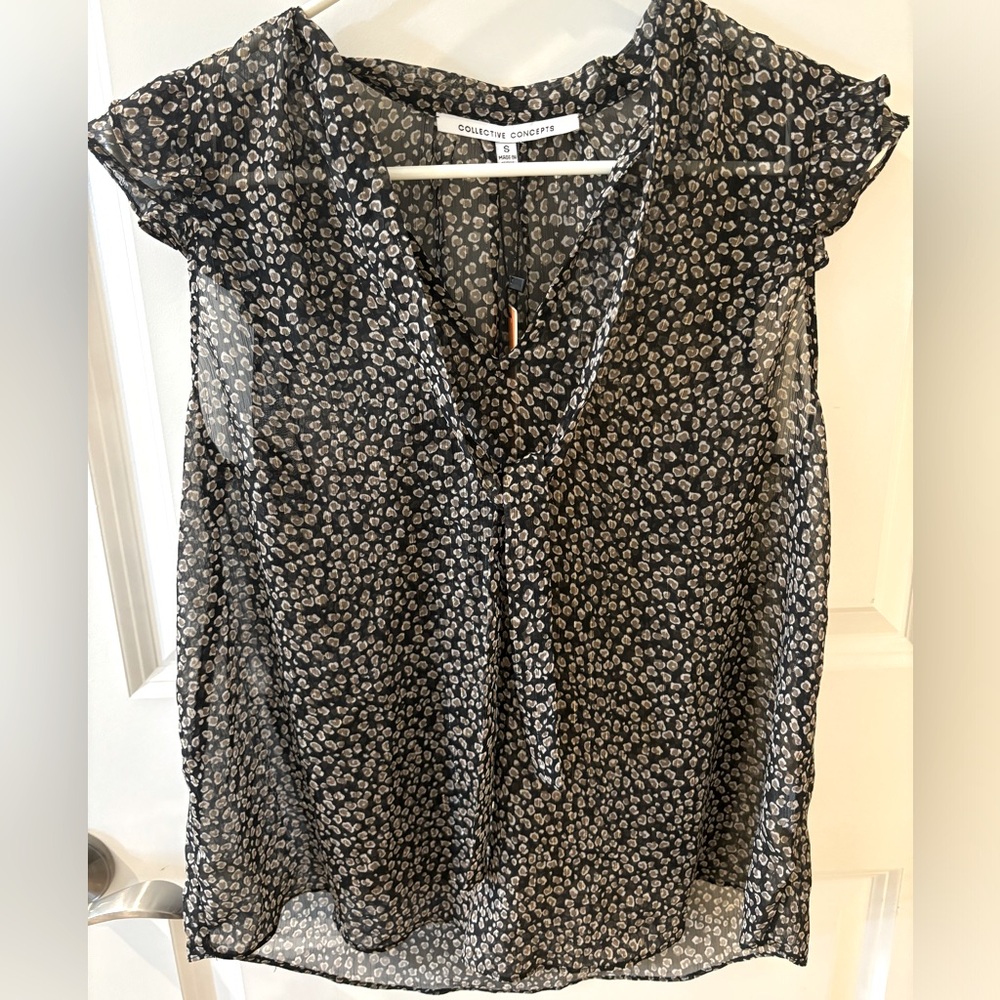 Sheer Blouse with Cutoff Ruffle Sleeves